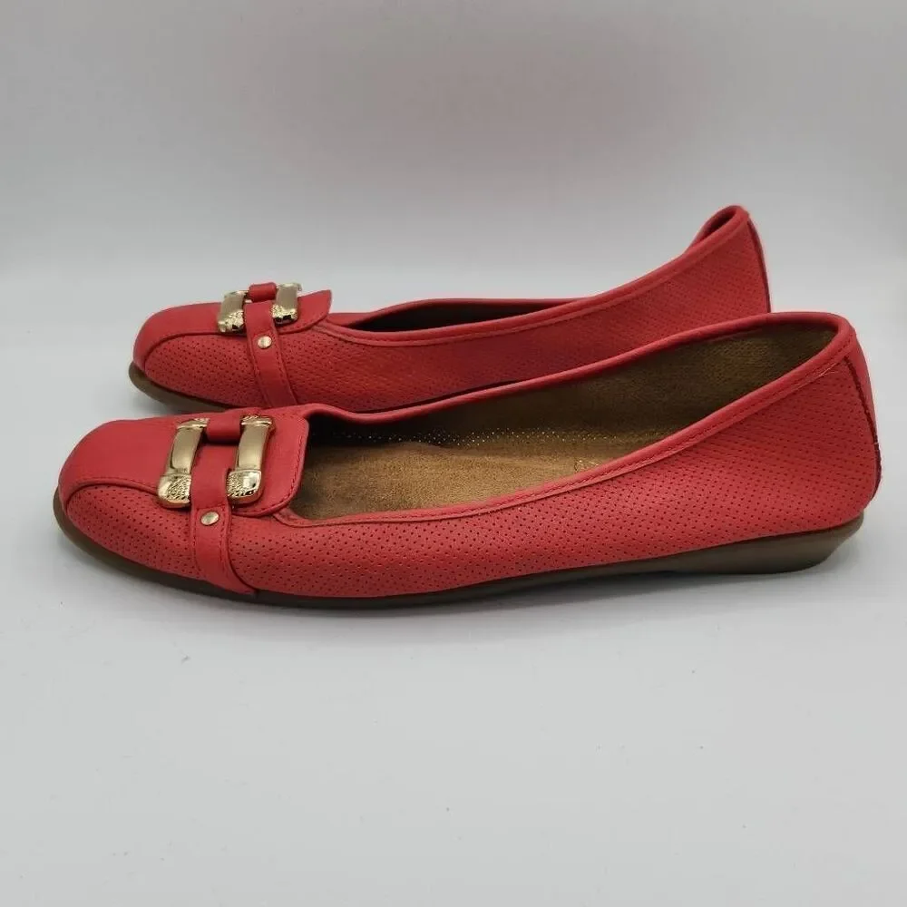 Women's Aerosoles Sherbet 2 Coral Perforated Ballet Flats Shoes Size 10M